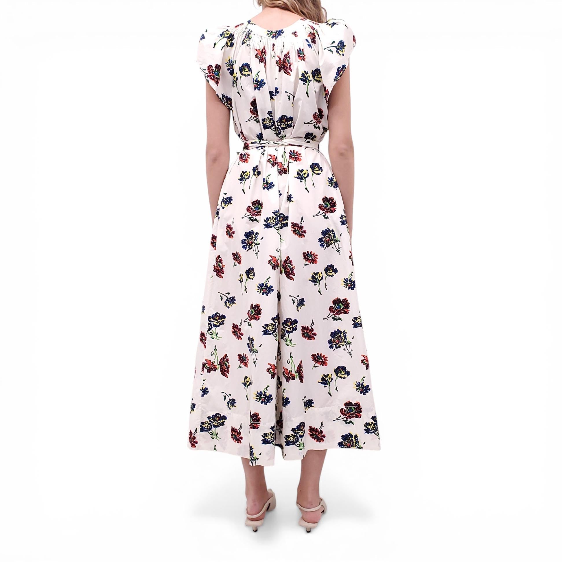 ULLA JOHNSON CREAM JUMPSUIT WITH FLOWER PATTERN - SIZE 2