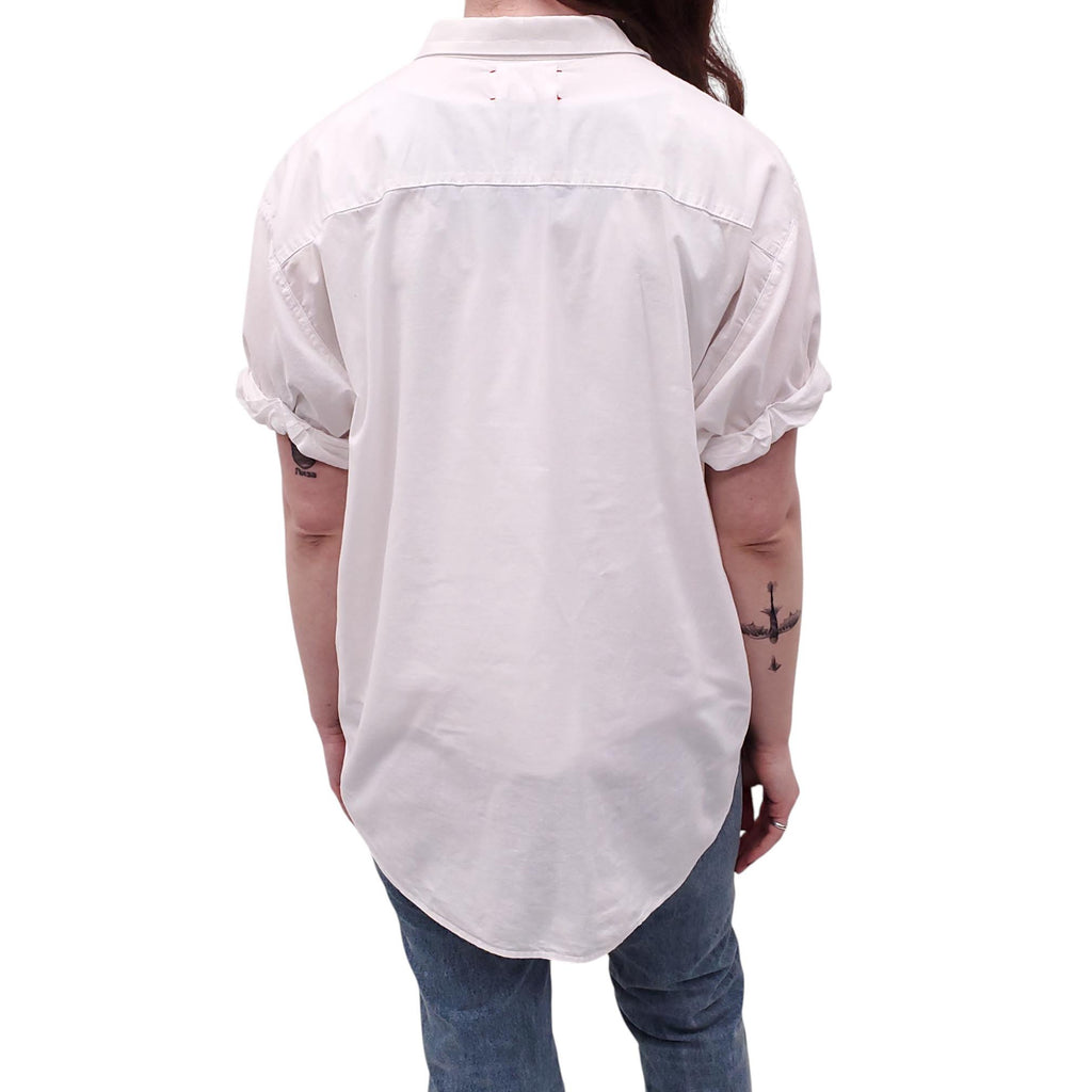 XIRENA OVERSIZED WHITE COTTON SHORT SLEEVE BLOUSE - SIZE S