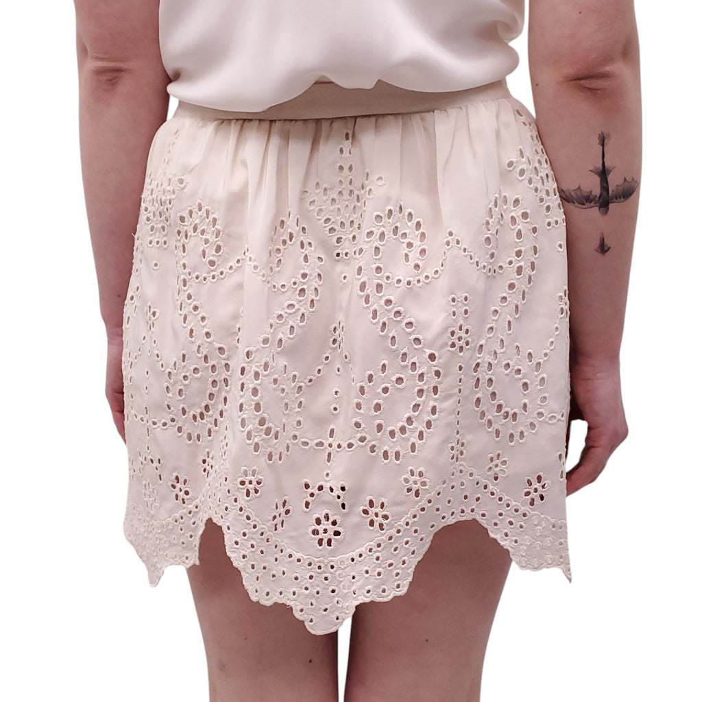 ULLA JOHNSON CREAM EYELET MINI SKIRT - SIZE 2