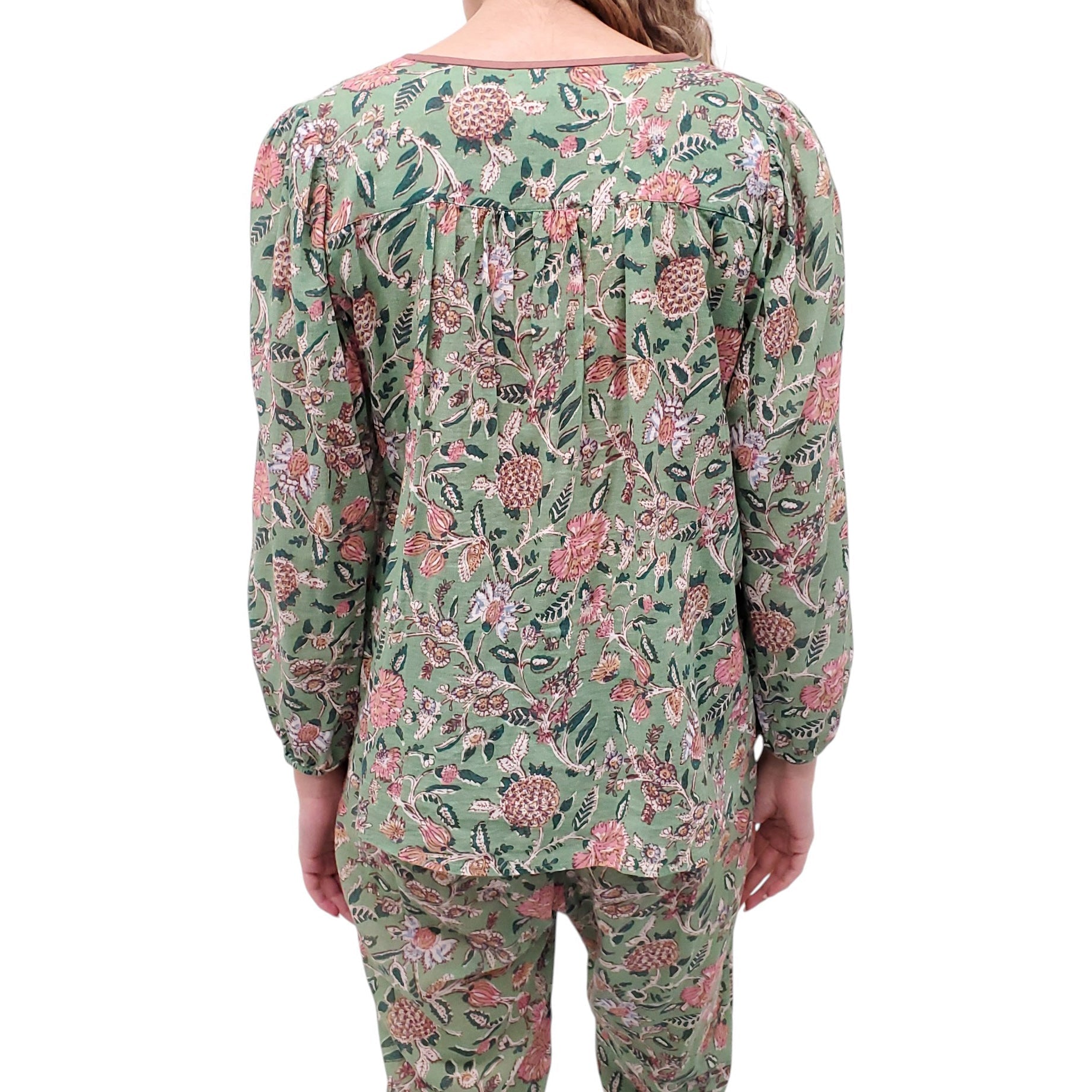 XIRENA GREEN FLORAL BLOUSE AND TROUSERS SET - SIZE XS/S