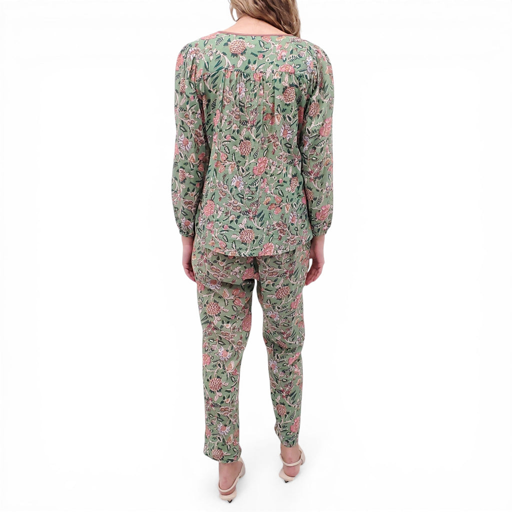 XIRENA GREEN FLORAL BLOUSE AND TROUSERS SET - SIZE XS/S