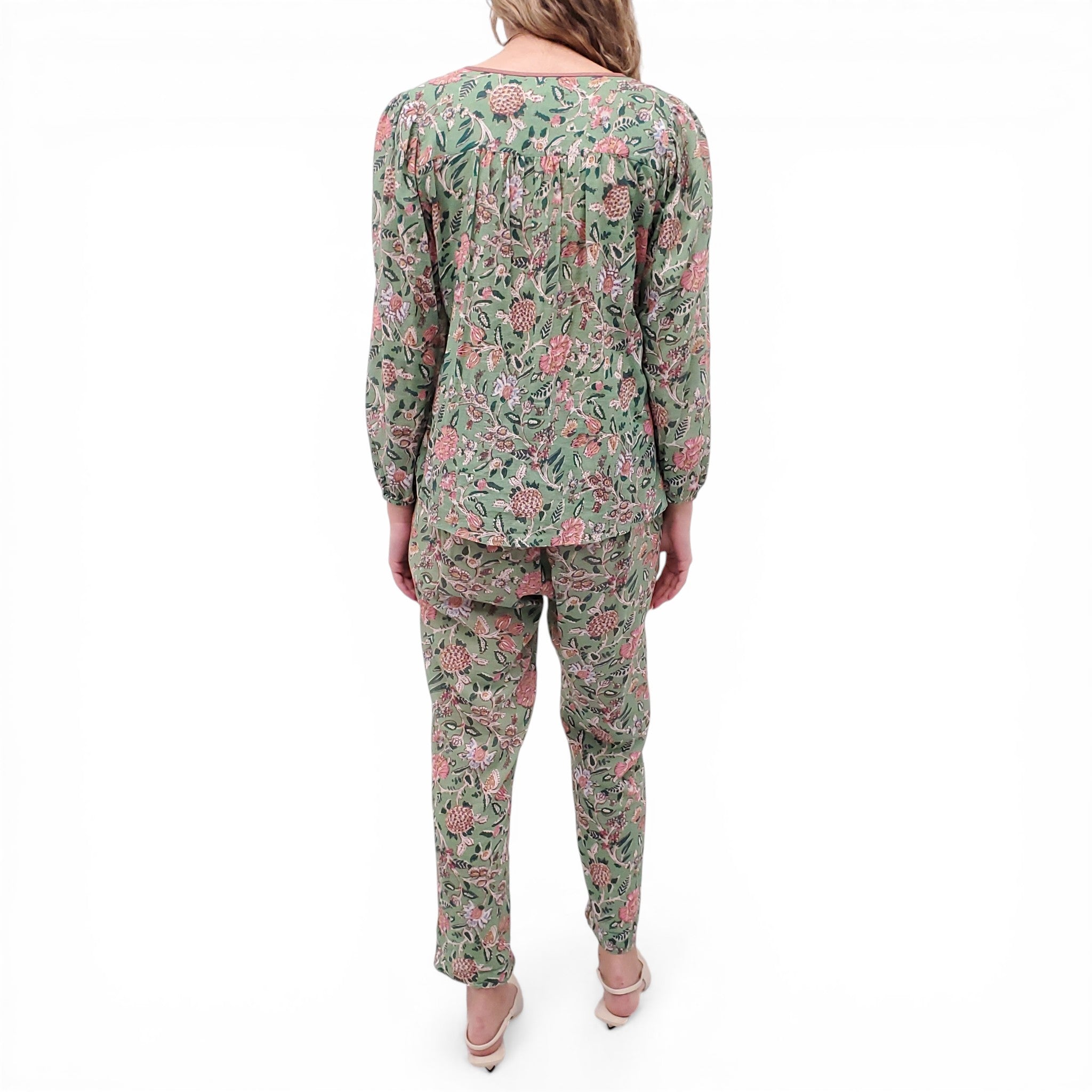 XIRENA GREEN FLORAL BLOUSE AND TROUSERS SET - SIZE XS/S