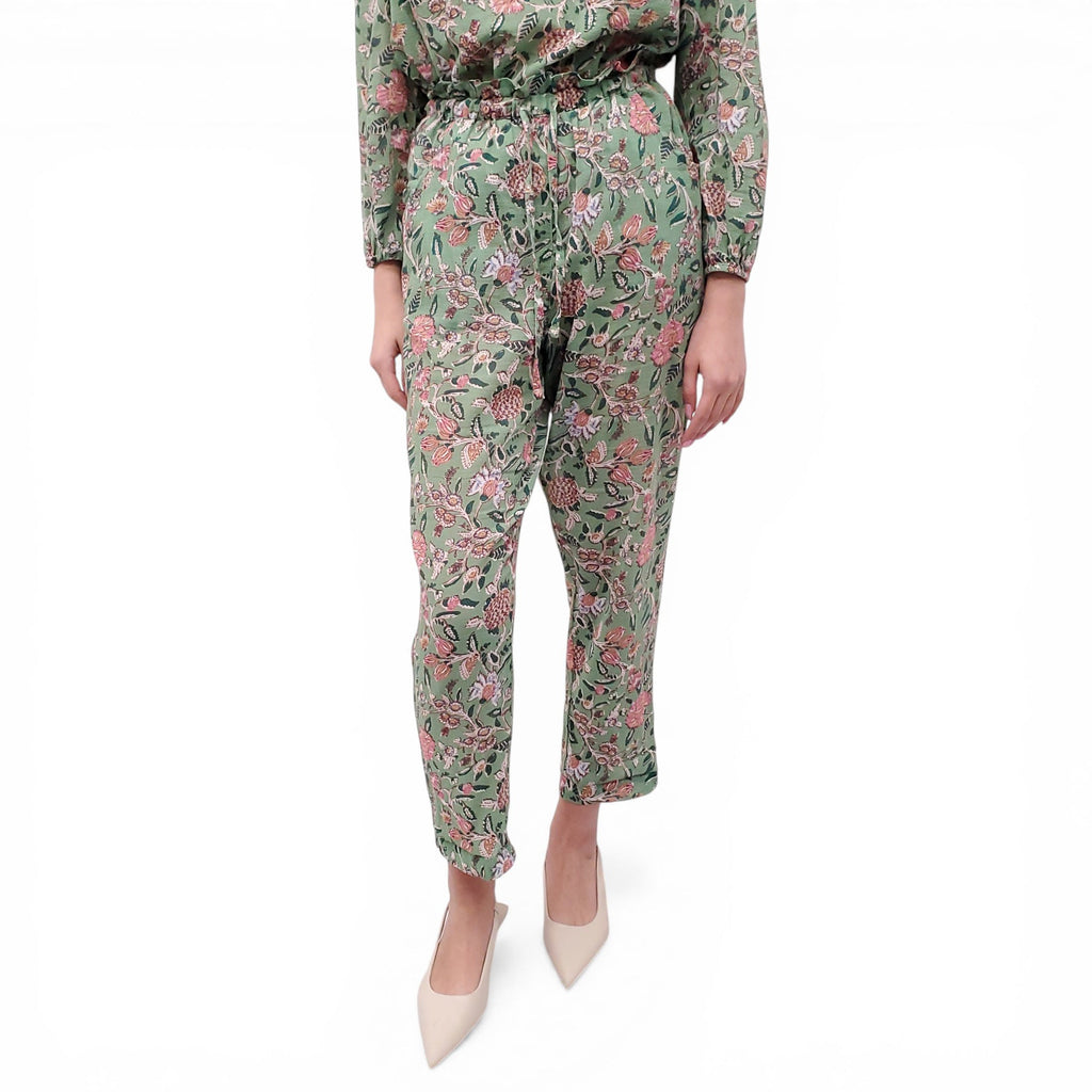 XIRENA GREEN FLORAL BLOUSE AND TROUSERS SET - SIZE XS/S
