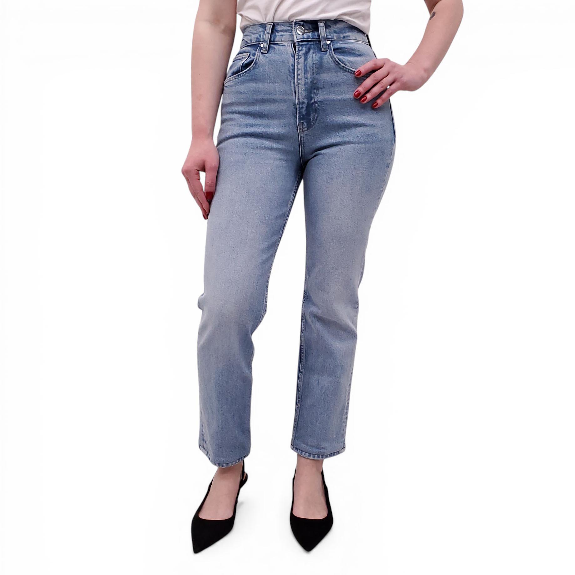 ANINE BING LIGHT WASH JEANS WITH SILVER LOGO BUTTONS - SIZE 24