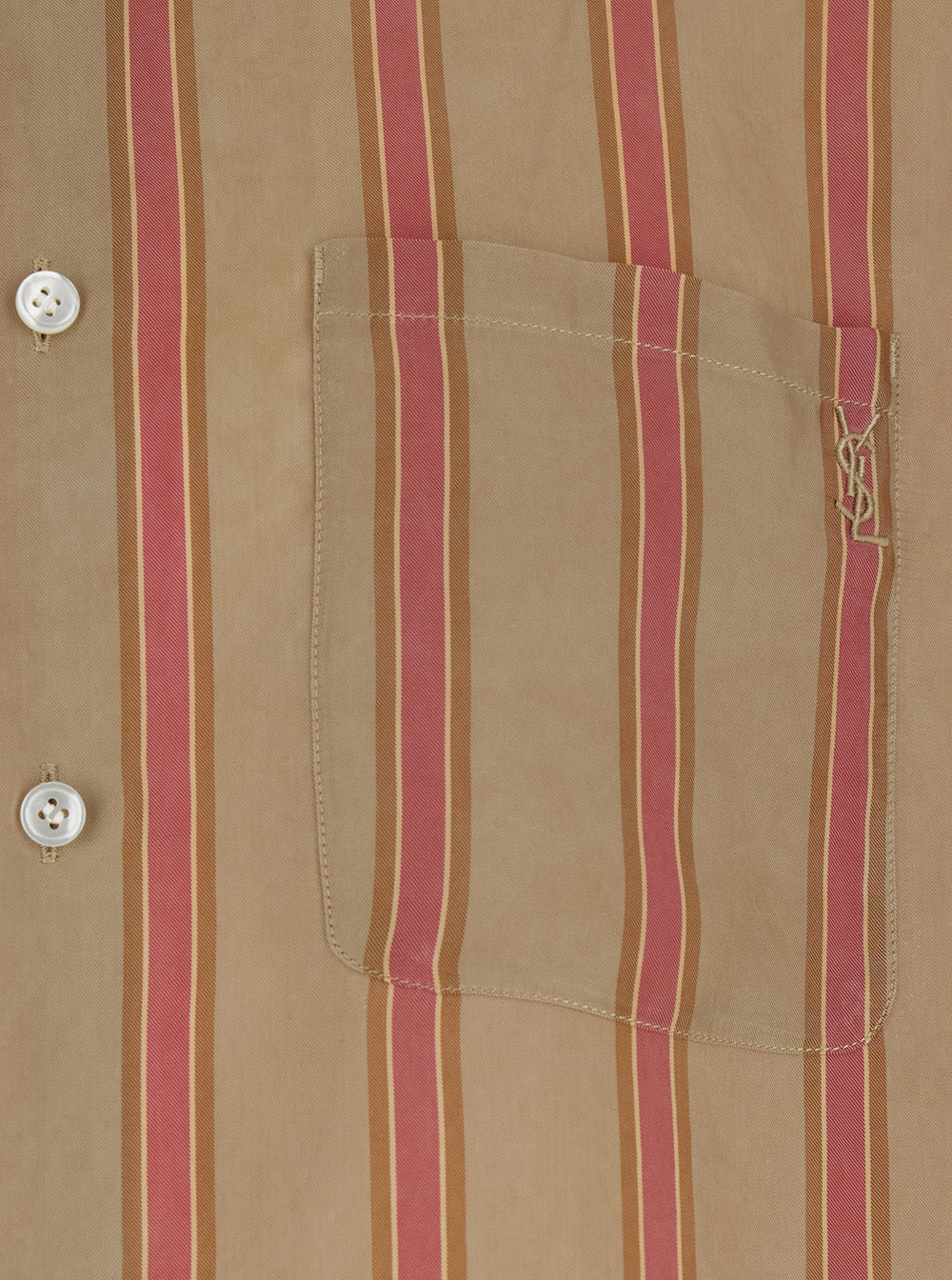 Saint Laurent Men Beige Shirt With Cassandre Embroidery On The Front And All-Over Striped Motif In Cupro For Men