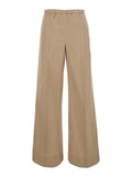 Moncler Women Beige Pants With Elasticated Waist And Logo Patch On The Back In Cotton Man
