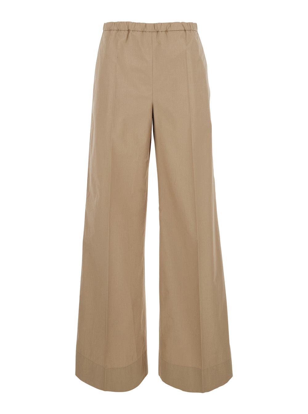 Moncler Women Beige Pants With Elasticated Waist And Logo Patch On The Back In Cotton Man