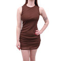 SAINT LAURENT BROWN SLEEVELESS TULLE MINI DRESS - SIZE 36