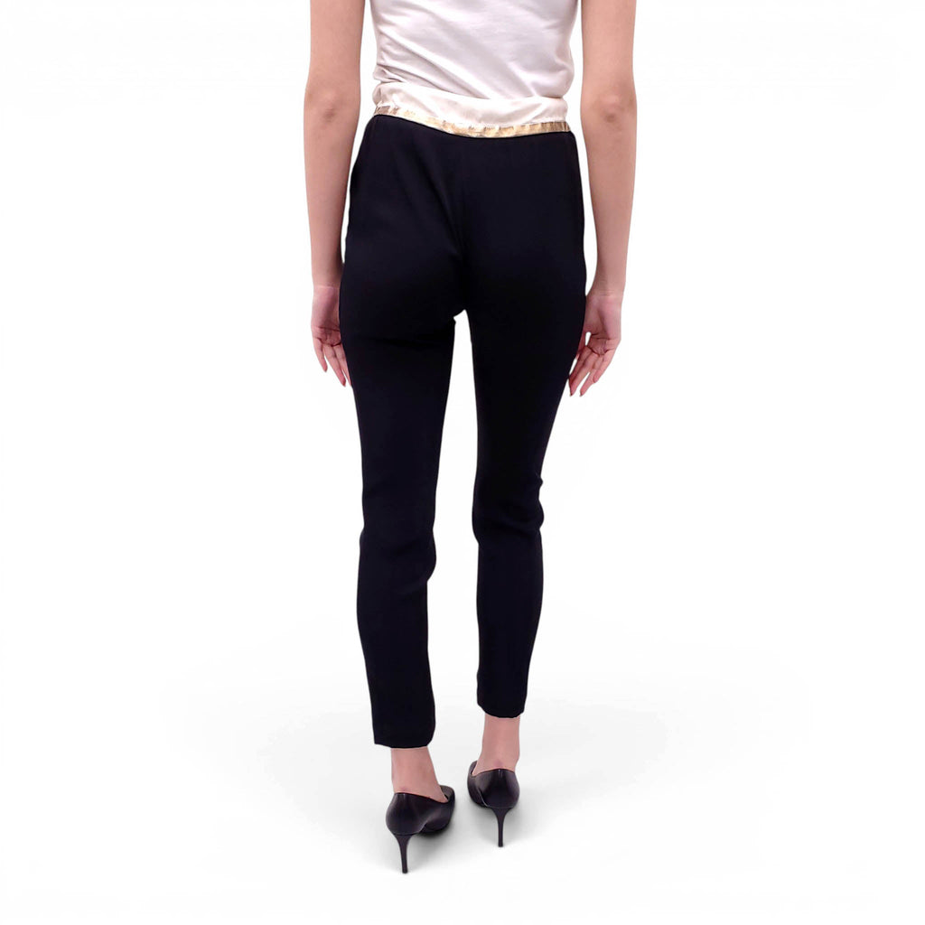 GUCCI BLACK SILK TROUSERS WITH GOLD AND WHITE WAISTBAND - SIZE 40