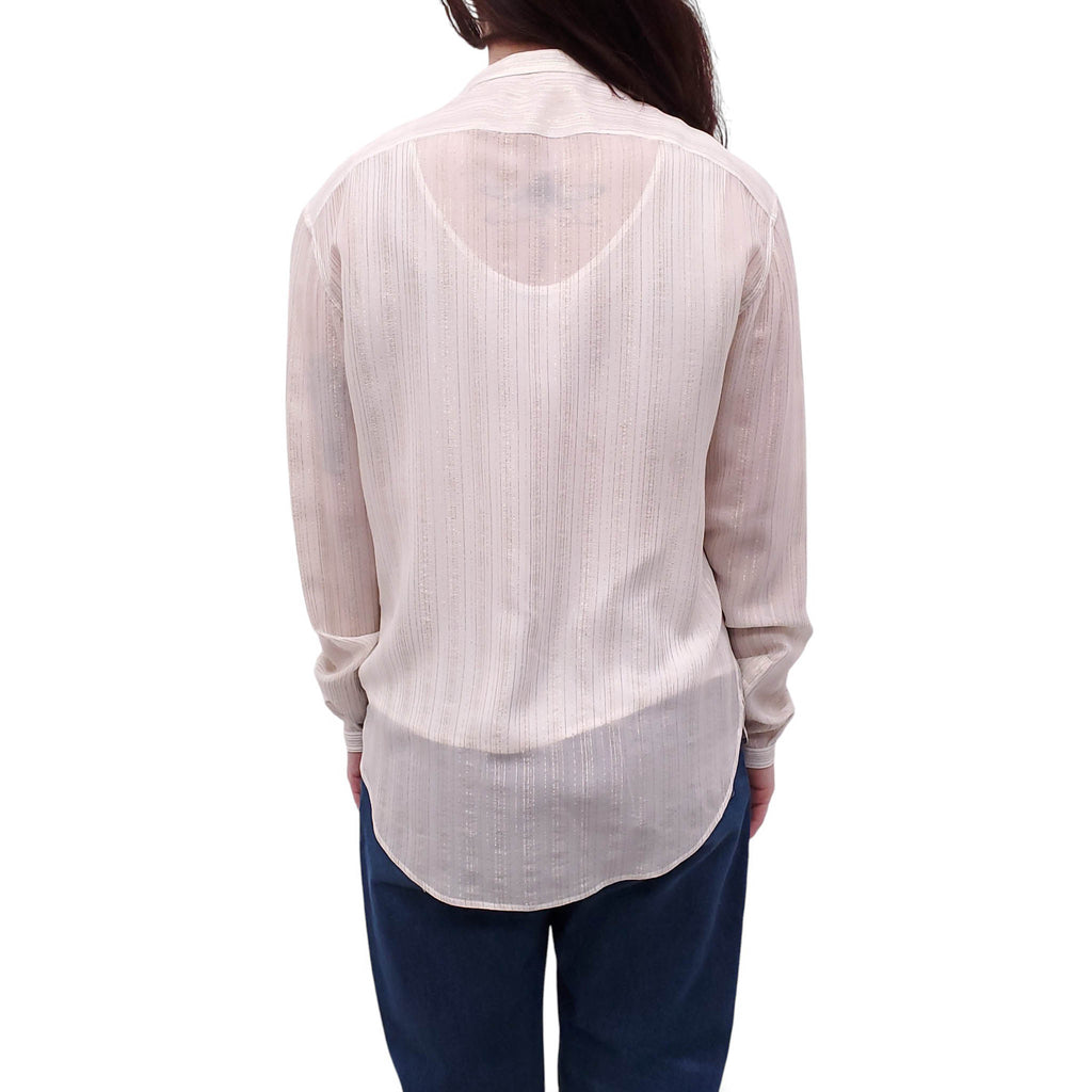 SAINT LAURENT CREAM STRIPED METALLIC BLOUSE - SIZE S