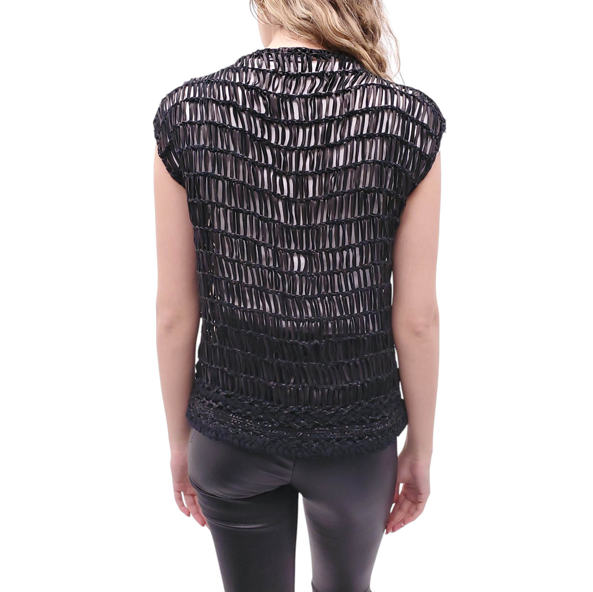 GUCCI RUNWAY LEATHER FRINGE BLOUSE - SIZE 40