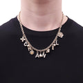 CHANEL GOLD LETTER CRYSTAL FLOWER CHAIN NECKLACE