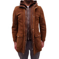 B.C. BROWN SUEDE, LEATHER, AND FUR DUFFLECOAT - MEN'S SIZE M