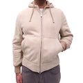 B.C. CREAM SUEDE HOODED BOMBER JACKET WITH SHEARLING INTERIOR - MEN'S SIZE L