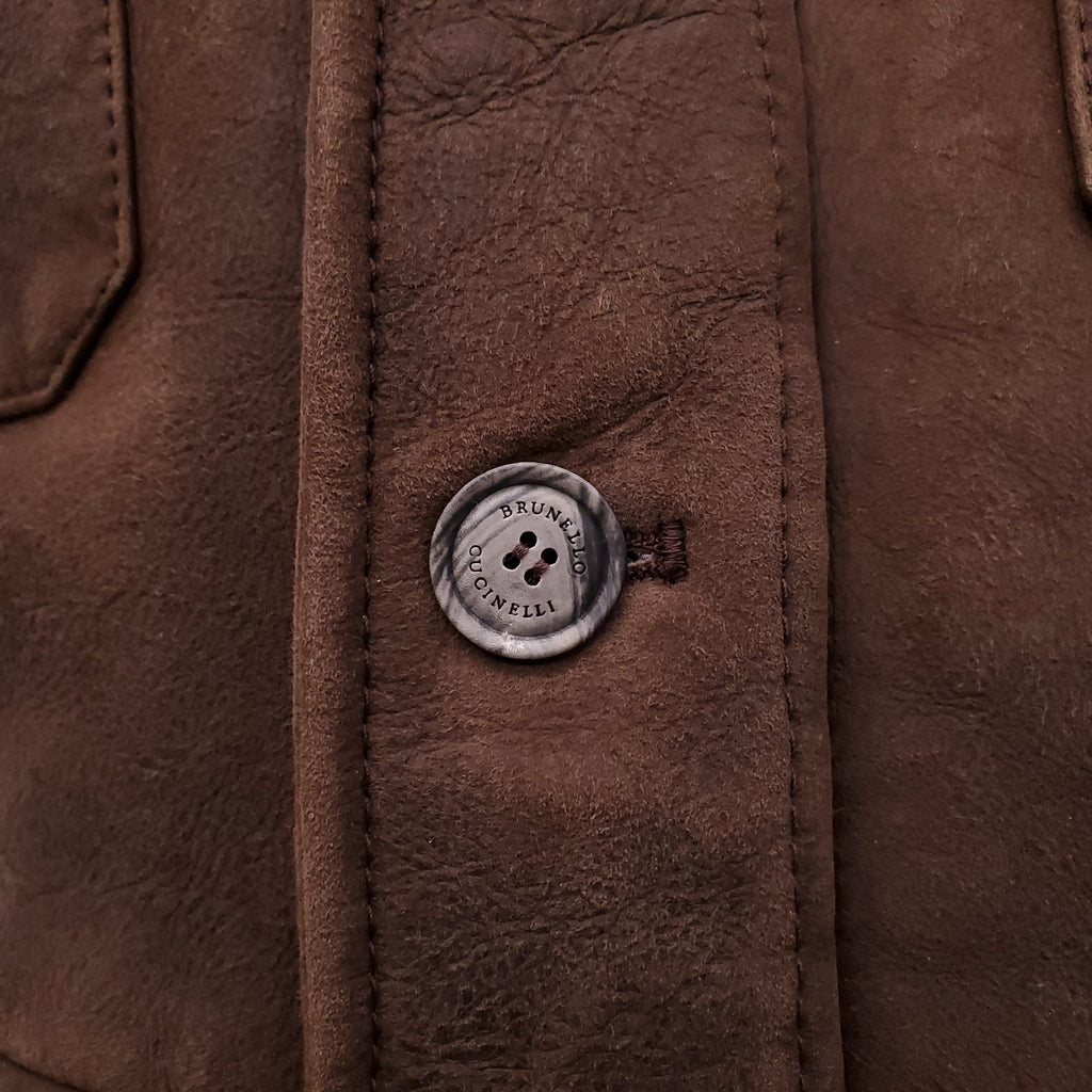 B.C. DARK BROWN SUEDE AND SHEARLING SHIRT JACKET - MEN'S SIZE L