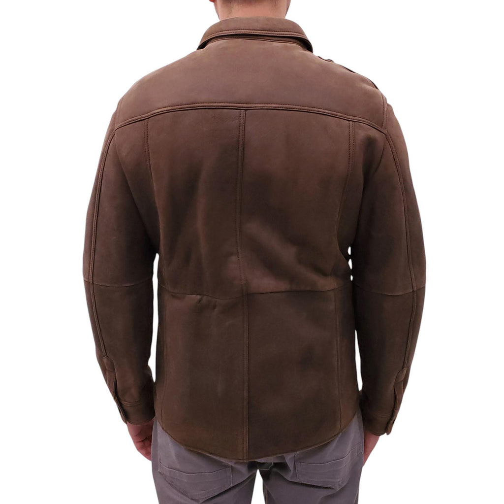 B.C. DARK BROWN SUEDE AND SHEARLING SHIRT JACKET - MEN'S SIZE L