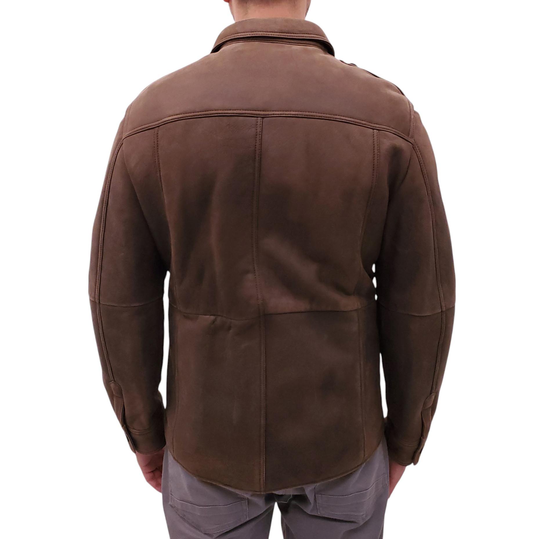 B.C. DARK BROWN SUEDE AND SHEARLING SHIRT JACKET - MEN'S SIZE L