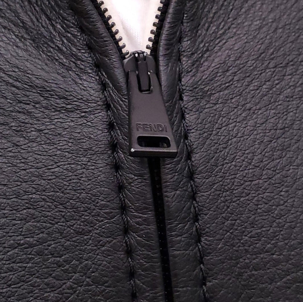 FENDI LEATHER BOMBER JACKET WITH SHEARLING COLLAR AND CASHMERE INTERIOR - MEN'S SIZE 48