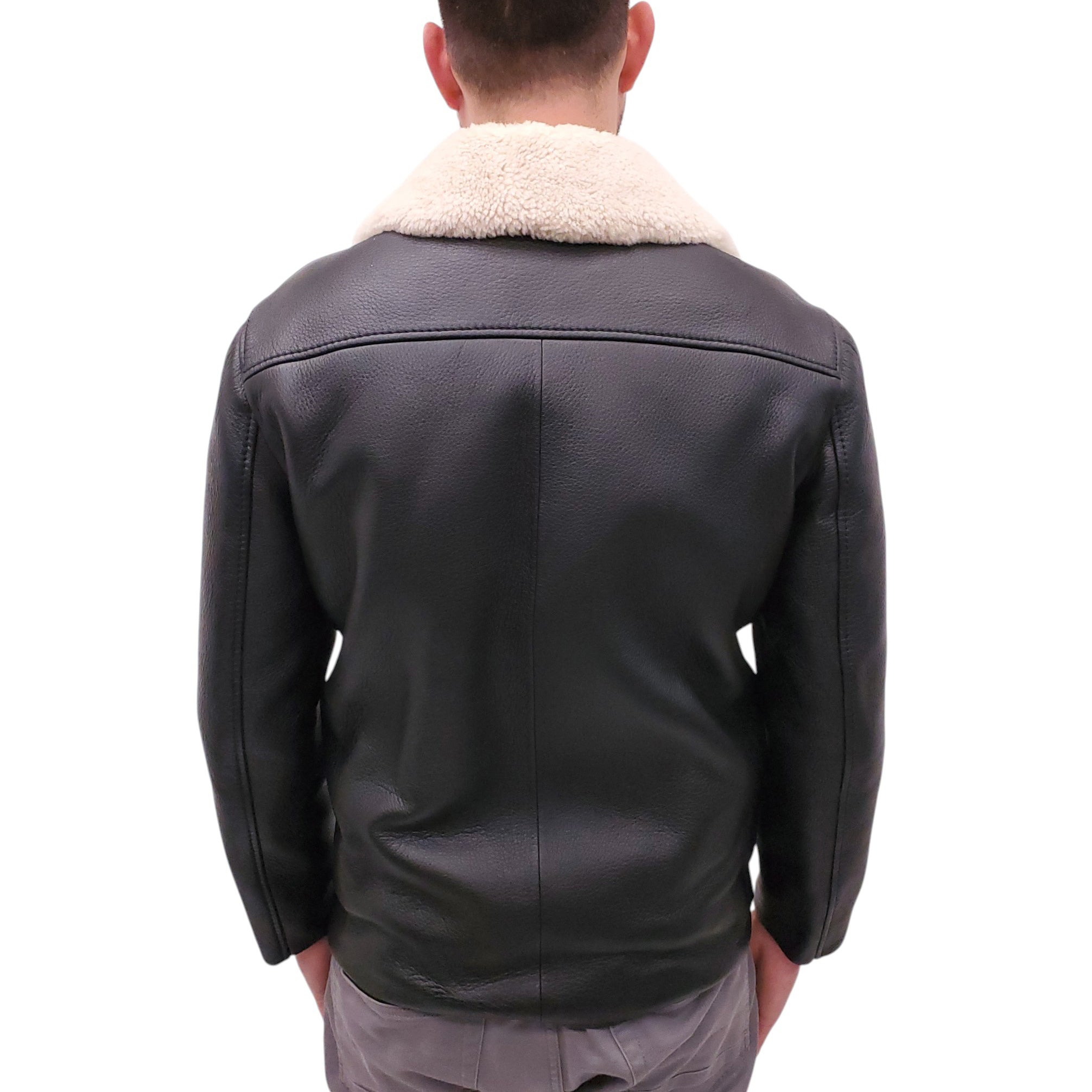 FENDI LEATHER BOMBER JACKET WITH SHEARLING COLLAR AND CASHMERE INTERIOR - MEN'S SIZE 48