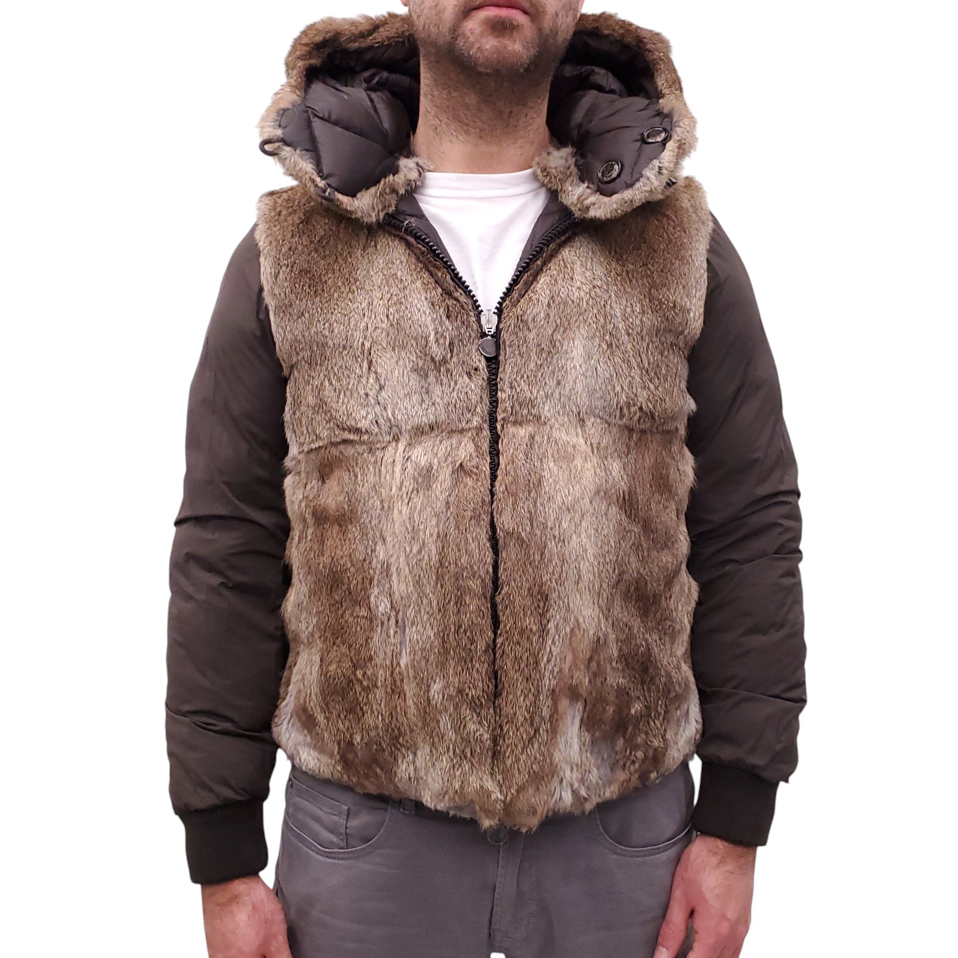 MONCLER BROWN QUILTED REVERSIBLE RABBIT FUR PUFFER JACKET - MEN'S SIZE 3 (M)