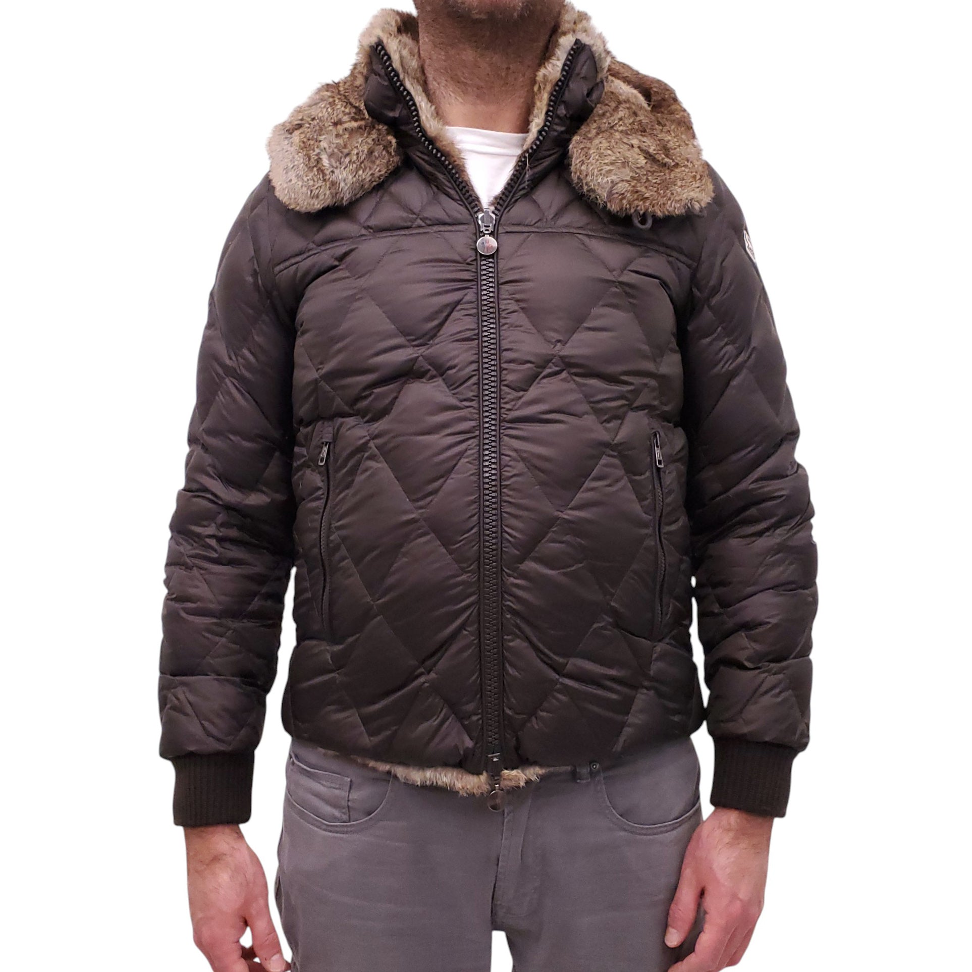 MONCLER BROWN QUILTED REVERSIBLE RABBIT FUR PUFFER JACKET - MEN'S SIZE 3 (M)