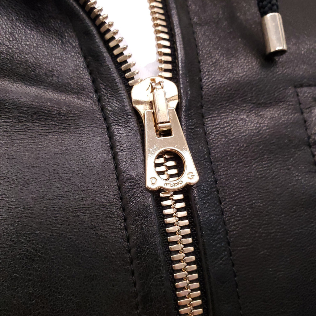 DOLCE & GABBANA BLACK LEATHER HOODED JACKET - MEN'S SIZE 50