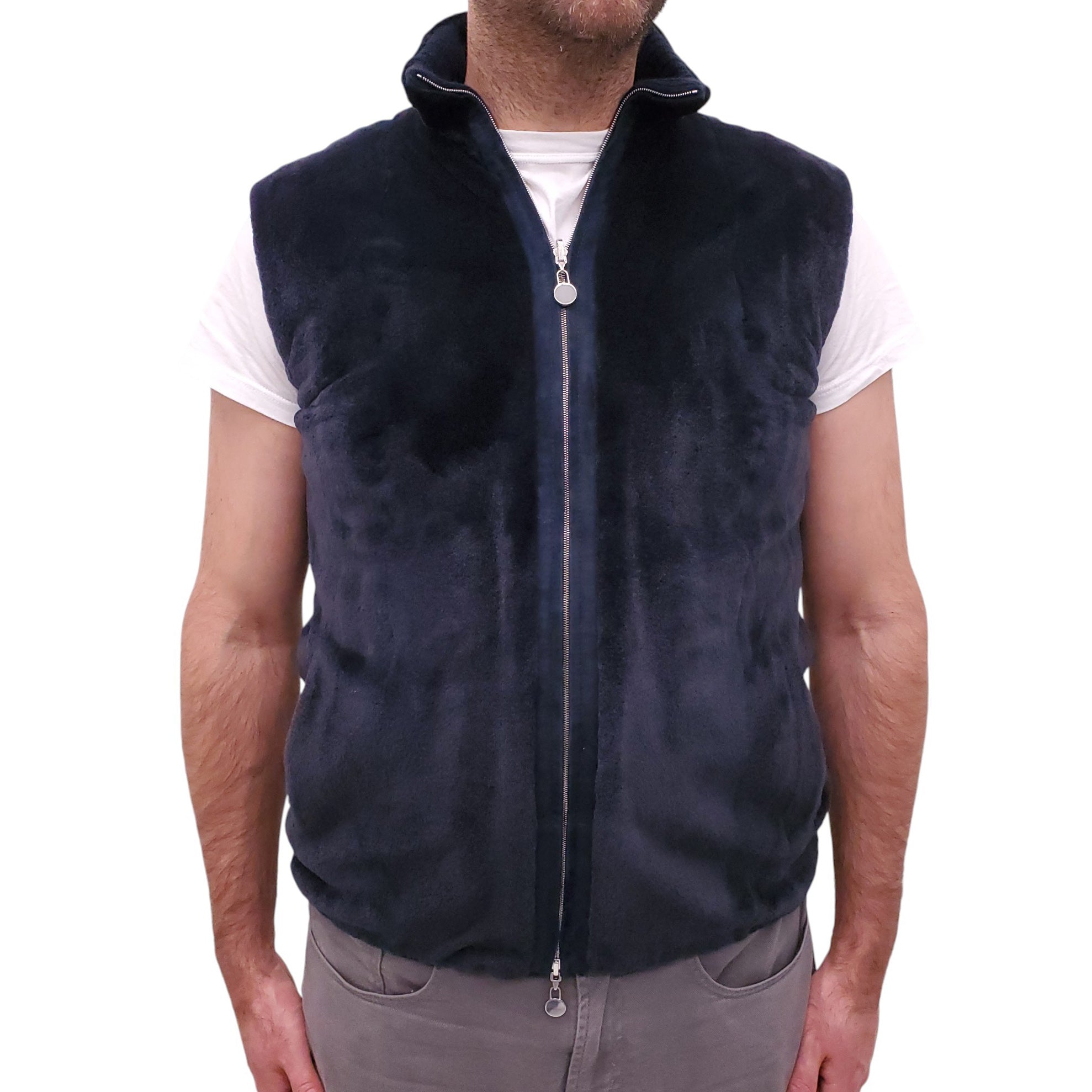 KITON NAVY MINK FUR AND CASHMERE REVERSIBLE VEST - MEN'S SIZE S