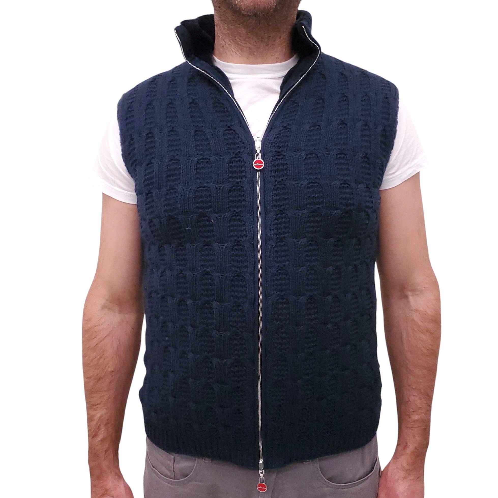 KITON NAVY MINK FUR AND CASHMERE REVERSIBLE VEST - MEN'S SIZE S