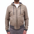 DOLCE & GABBANA KHAKI LEATHER HOODED JACKET - MEN'S SIZE 52