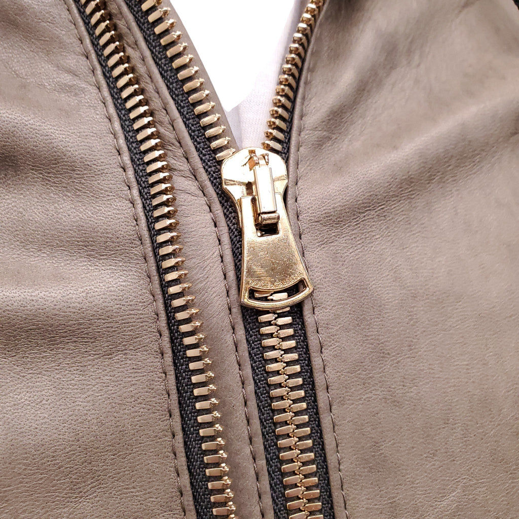 DOLCE & GABBANA KHAKI LEATHER HOODED JACKET - MEN'S SIZE 52