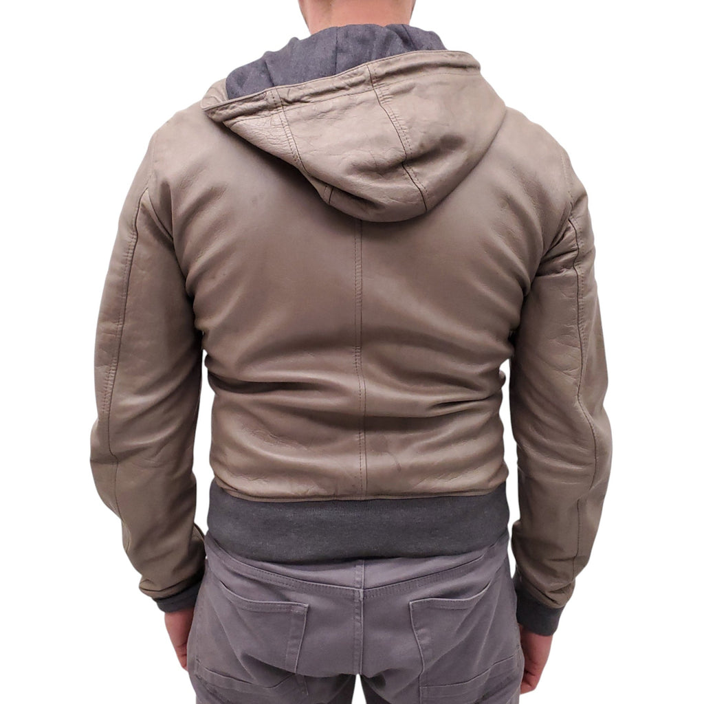 DOLCE & GABBANA KHAKI LEATHER HOODED JACKET - MEN'S SIZE 52