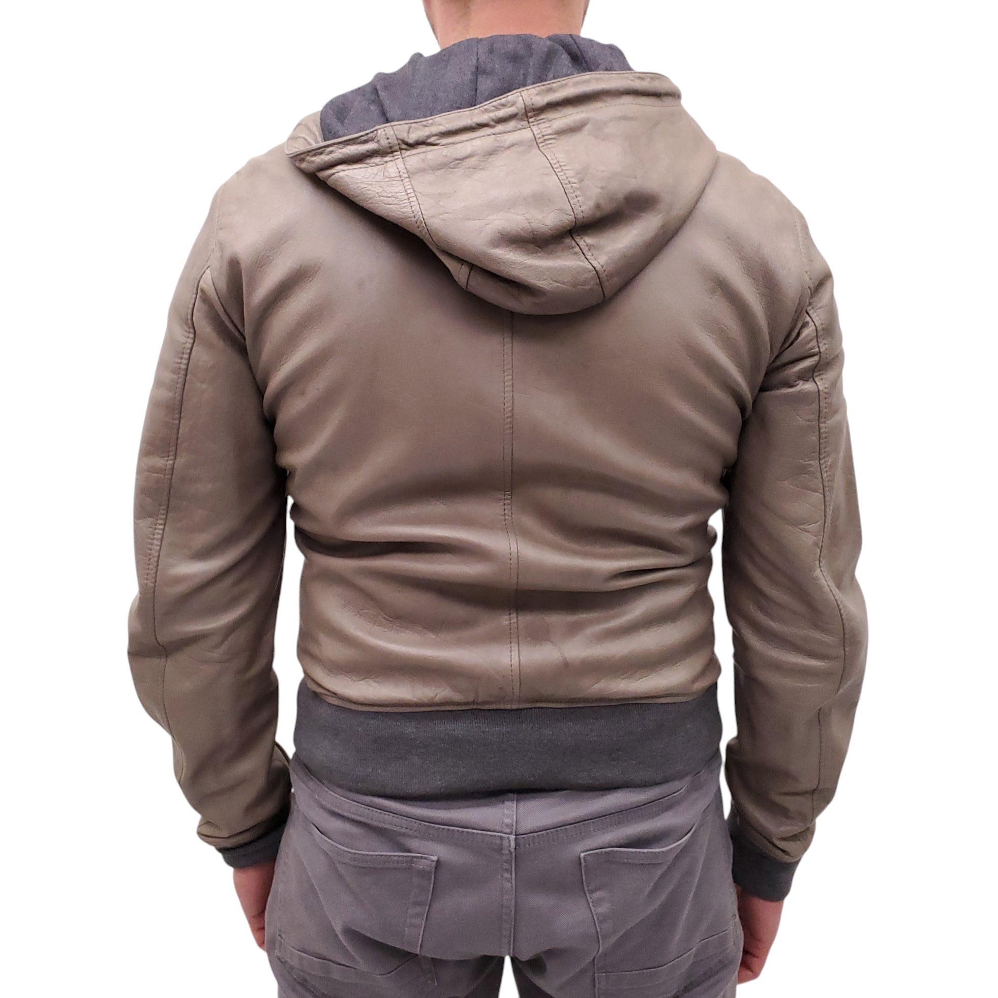 DOLCE & GABBANA KHAKI LEATHER HOODED JACKET - MEN'S SIZE 52
