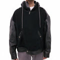 BALENCIAGA BLACK LEATHER & SHEARLING HOODED OVERSIZED JACKET - MEN'S SIZE M