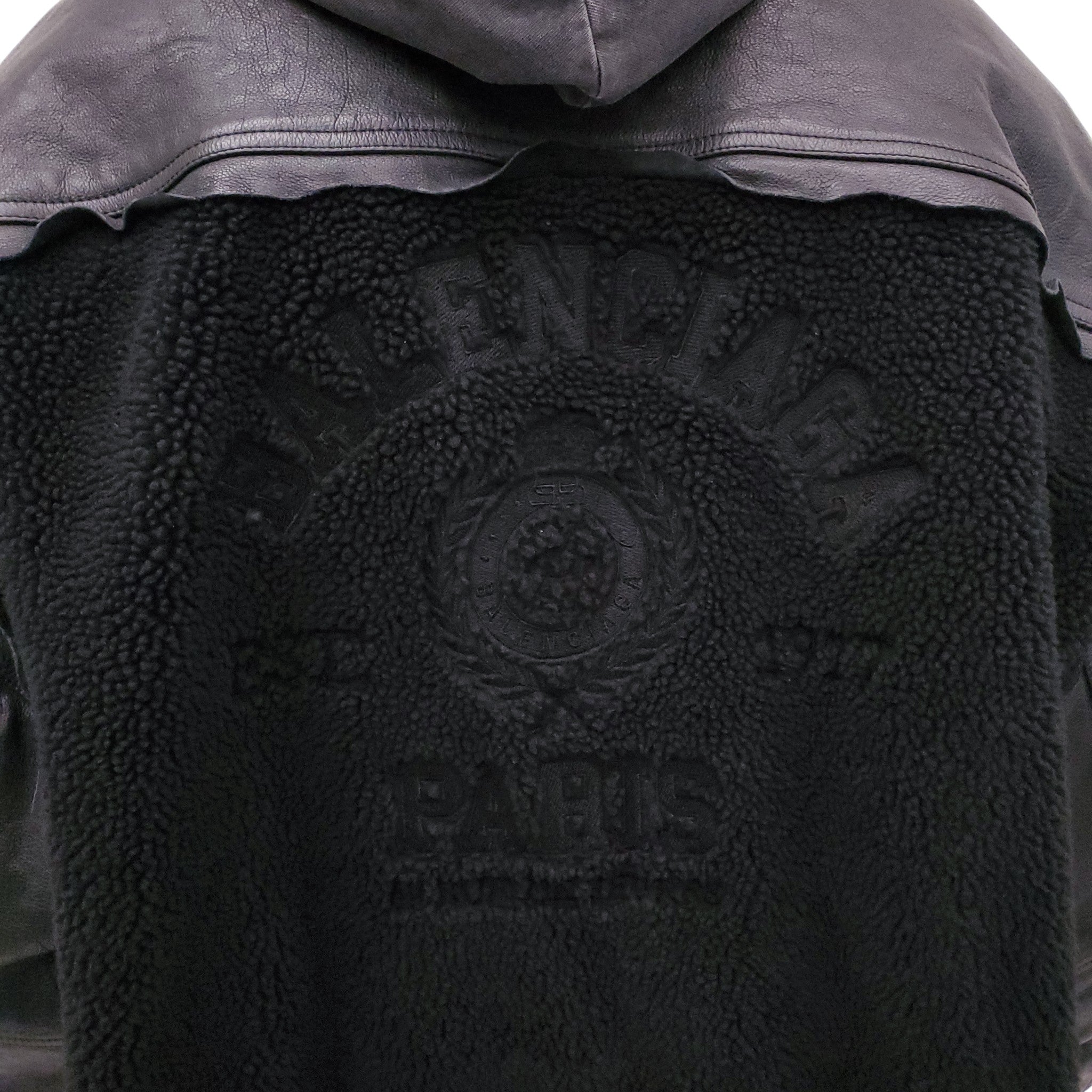 BALENCIAGA BLACK LEATHER & SHEARLING HOODED OVERSIZED JACKET - MEN'S SIZE M