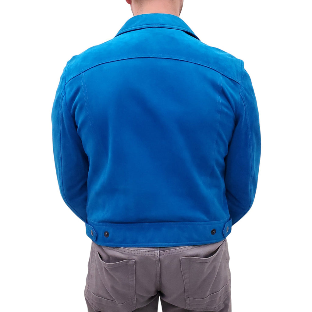 TOM FORD BLUE CASHMERE SUEDE WESTER JACKET - MEN'S SIZE 50