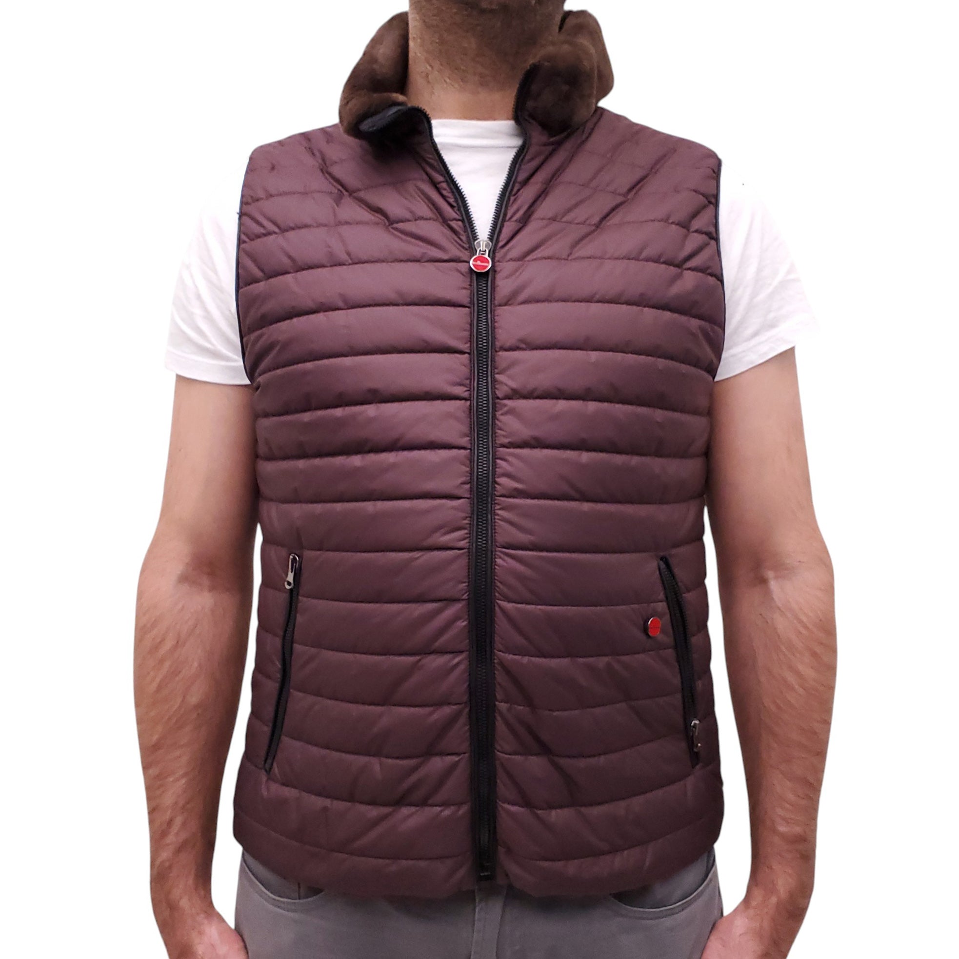 KITON PURPLE DOWN JACKET WITH FUR DETAIL - MEN'S SIZE 52