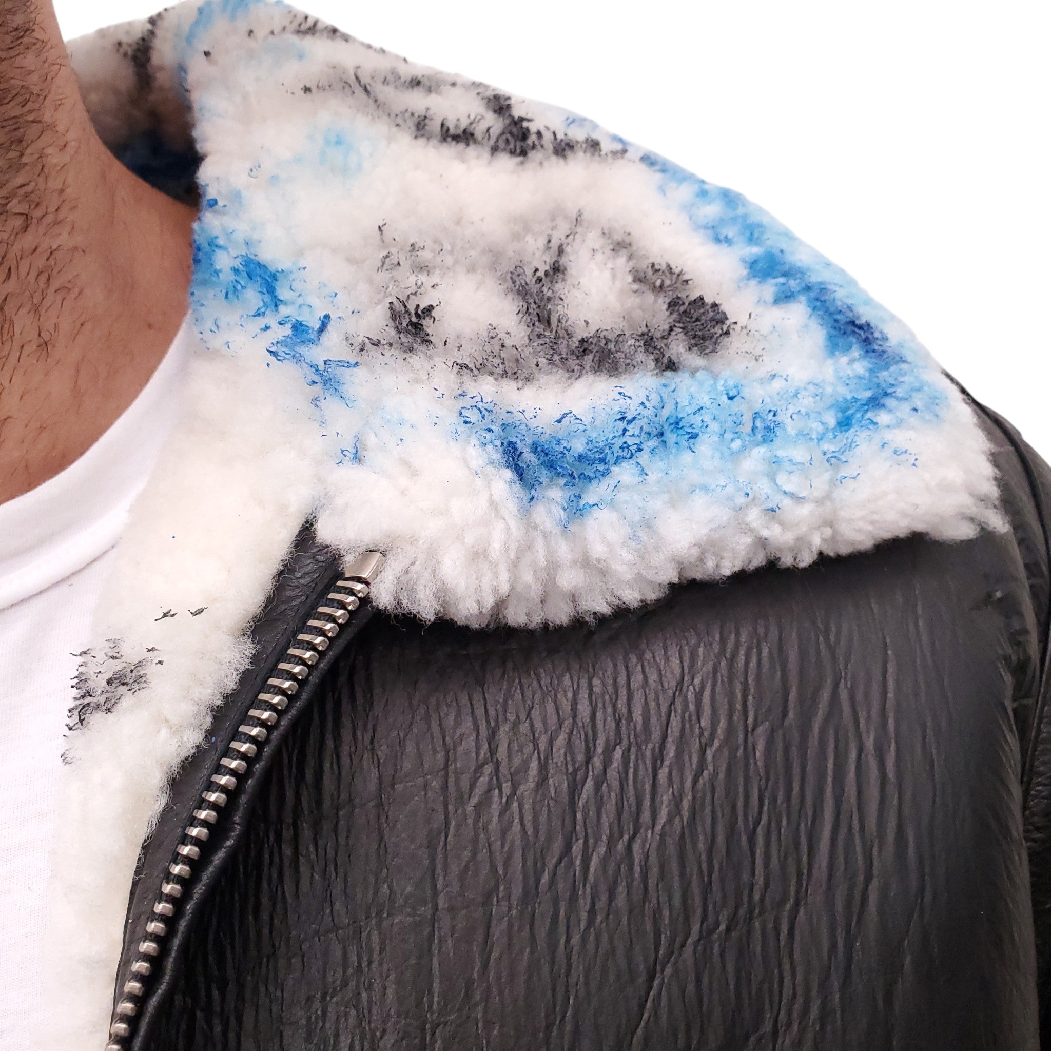 BALENCIAGA LEATHER AND MULTICOLOUR SHEARLING LOGO JACKET - MEN'S SIZE 48
