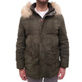 KITON OLIVE GREEN SUEDE AND CASHMERE JACKET WITH FUR HOOD - MEN'S SIZE 52