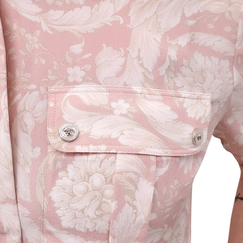 VERSACE PINK BAROCCO PATTERNED SILK CREPE MINI DRESS - SIZE 40