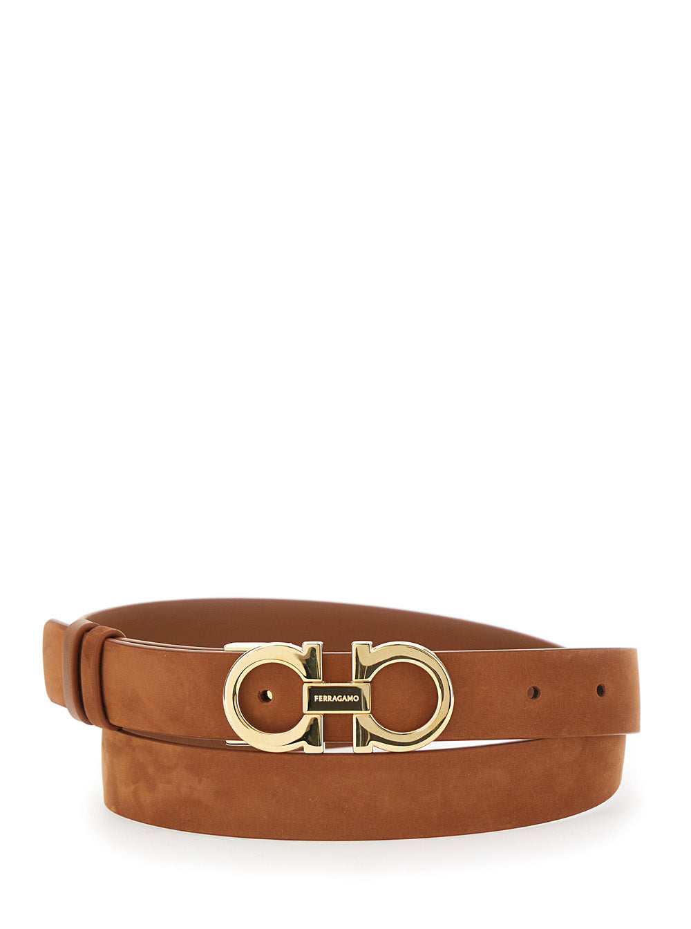 Ferragamo Women Belt With Gancini Buckle On The Front In Brown Suede For Women