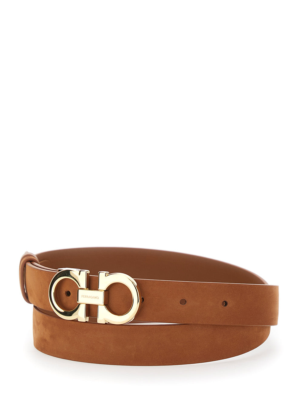 Ferragamo Women Belt With Gancini Buckle On The Front In Brown Suede For Women