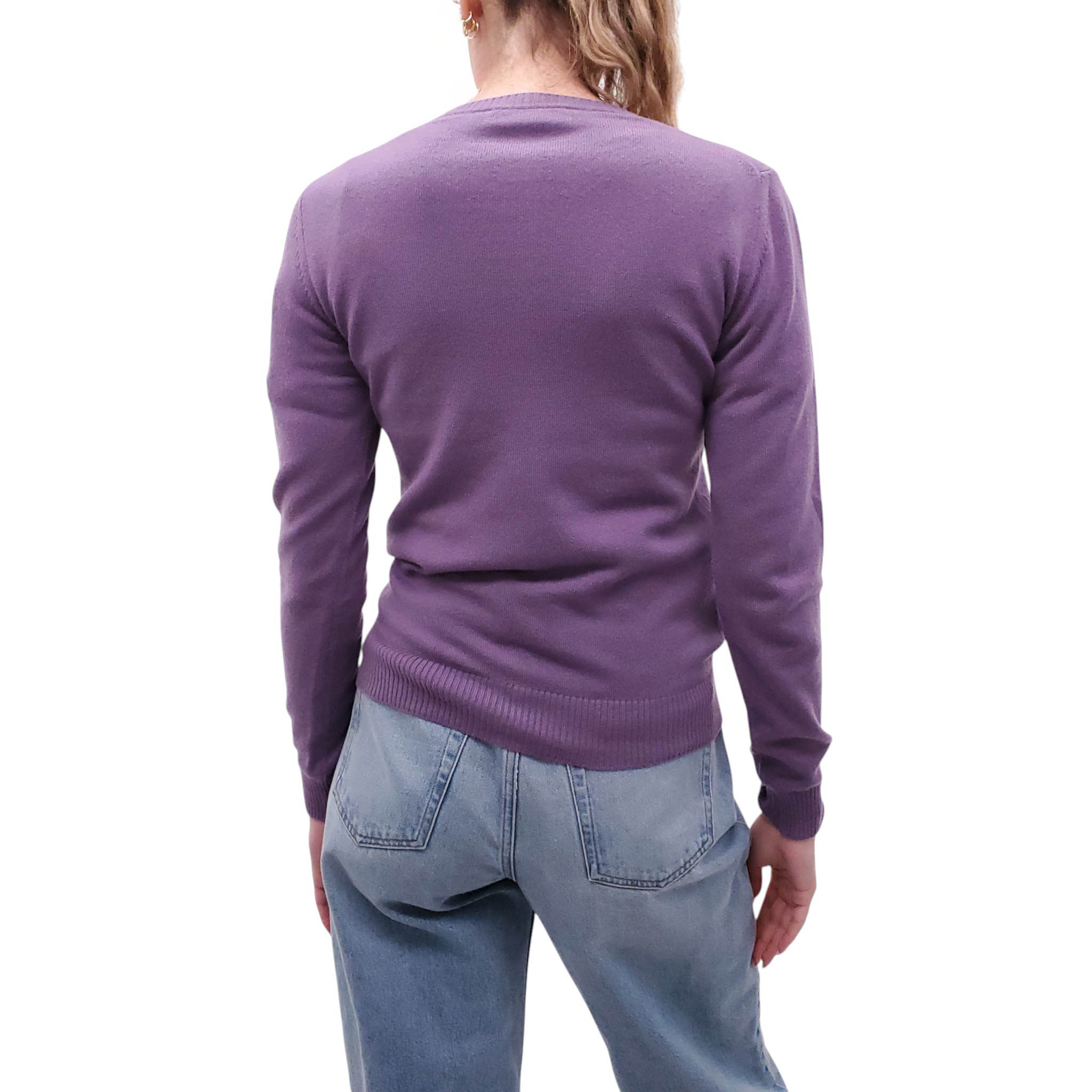 MIU MIU PURPLE CASHMERE CARDIGAN WITH LOGO - SIZE 38