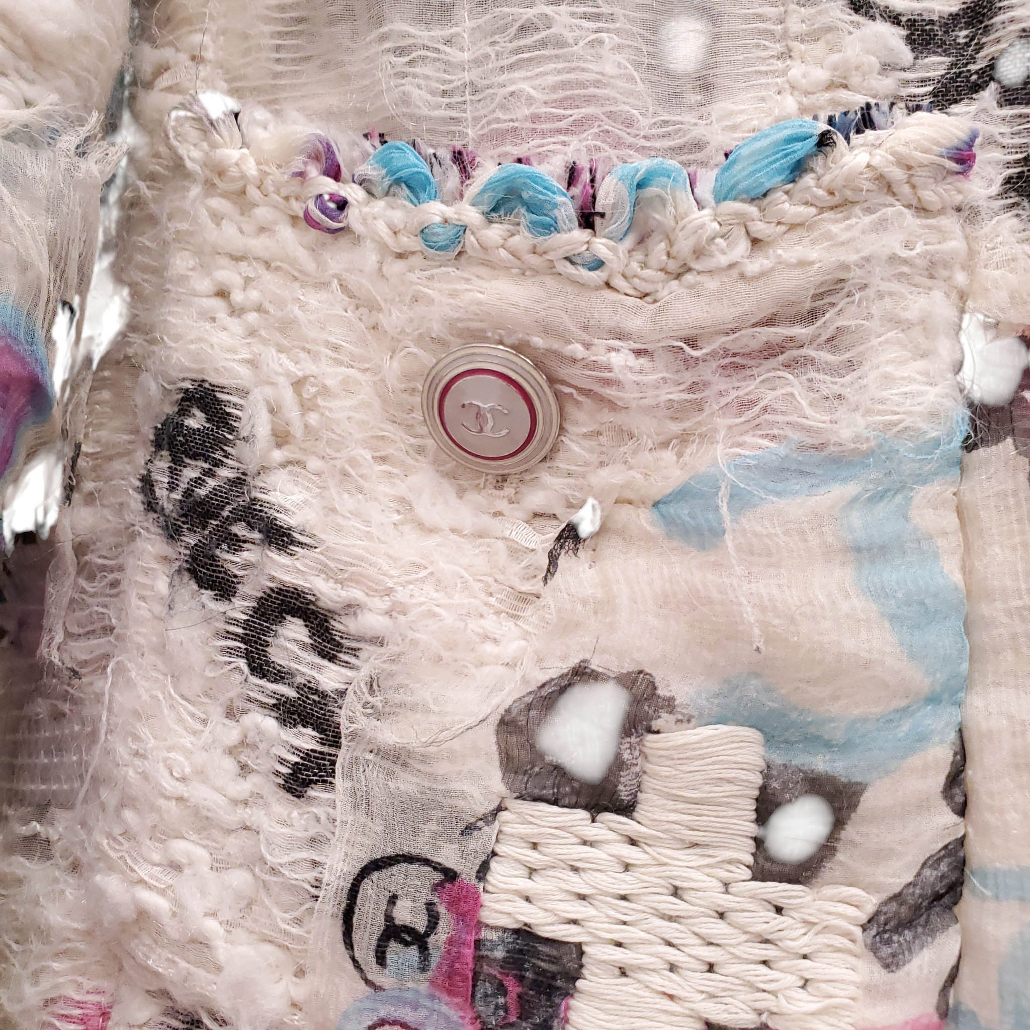 CHANEL CRUISE 2007 LESAGE GRAFFITI JACKET WITH REMOVABLE CAMÉLIA BROOCH - SIZE 38
