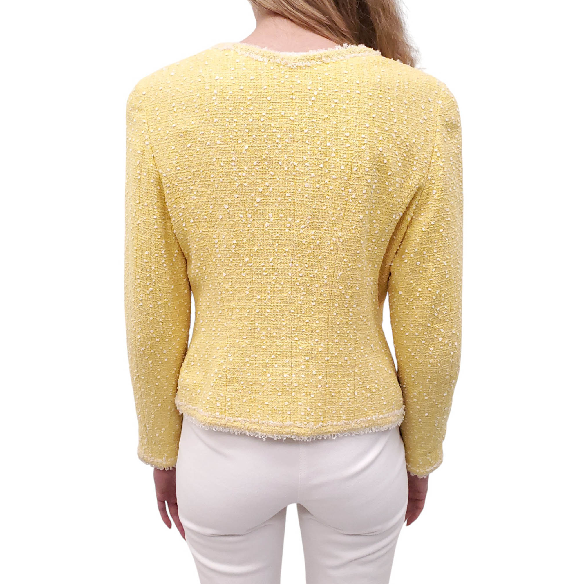 CHANEL 1994 YELLOW BOUCLÉ JACKET WITH LOGO BUTTONS - SIZE 40