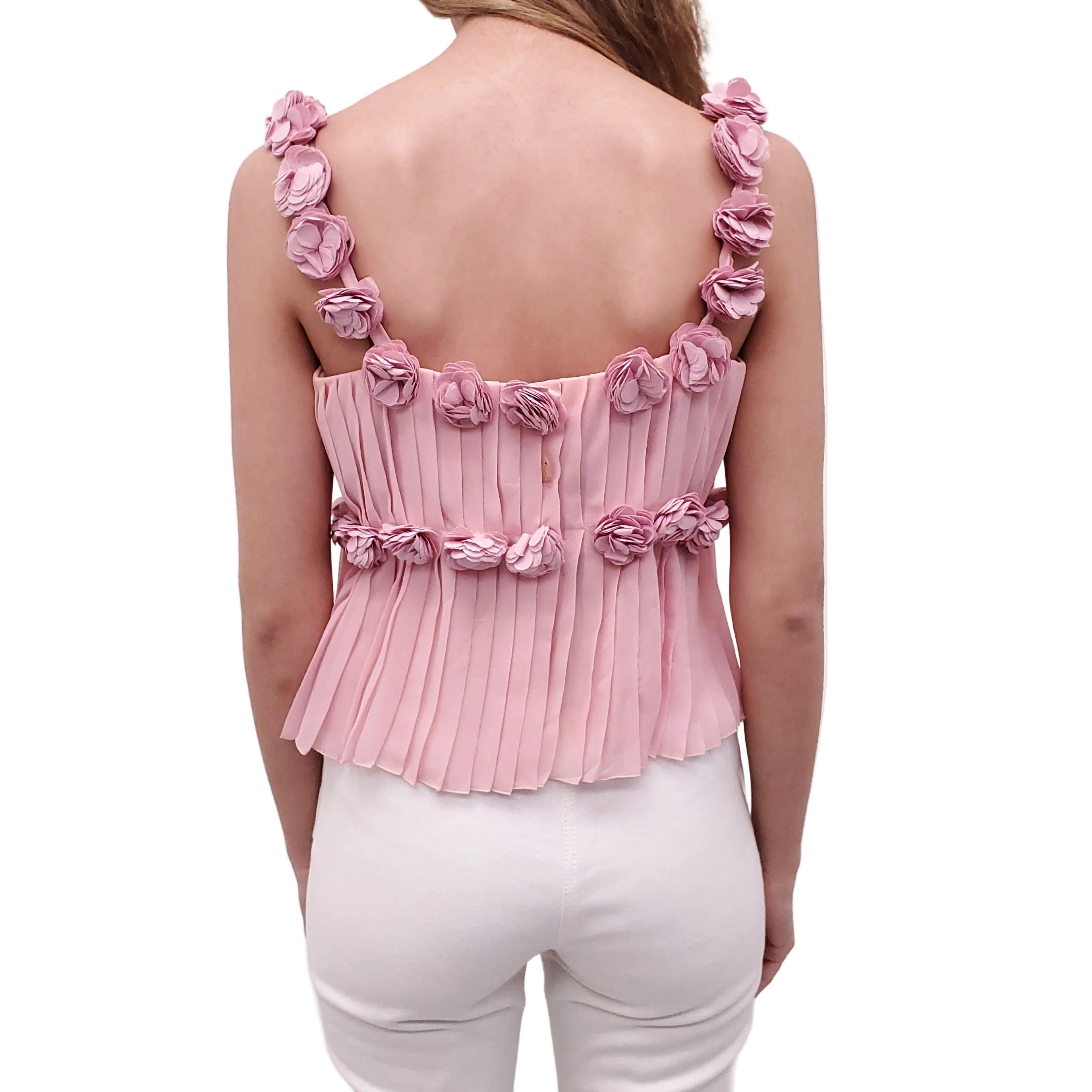 CHANEL S/S 2002 PINK TANK TOP WITH ROSETTE DETAILS - SIZE 40