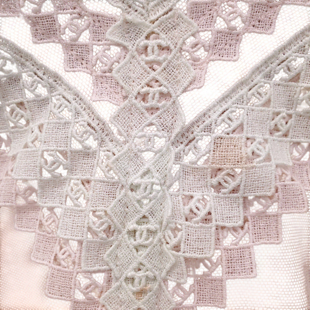 CHANEL 2004 PASTEL MESH LOGO EMBROIDERED LACE CAMISOLE - SIZE 42