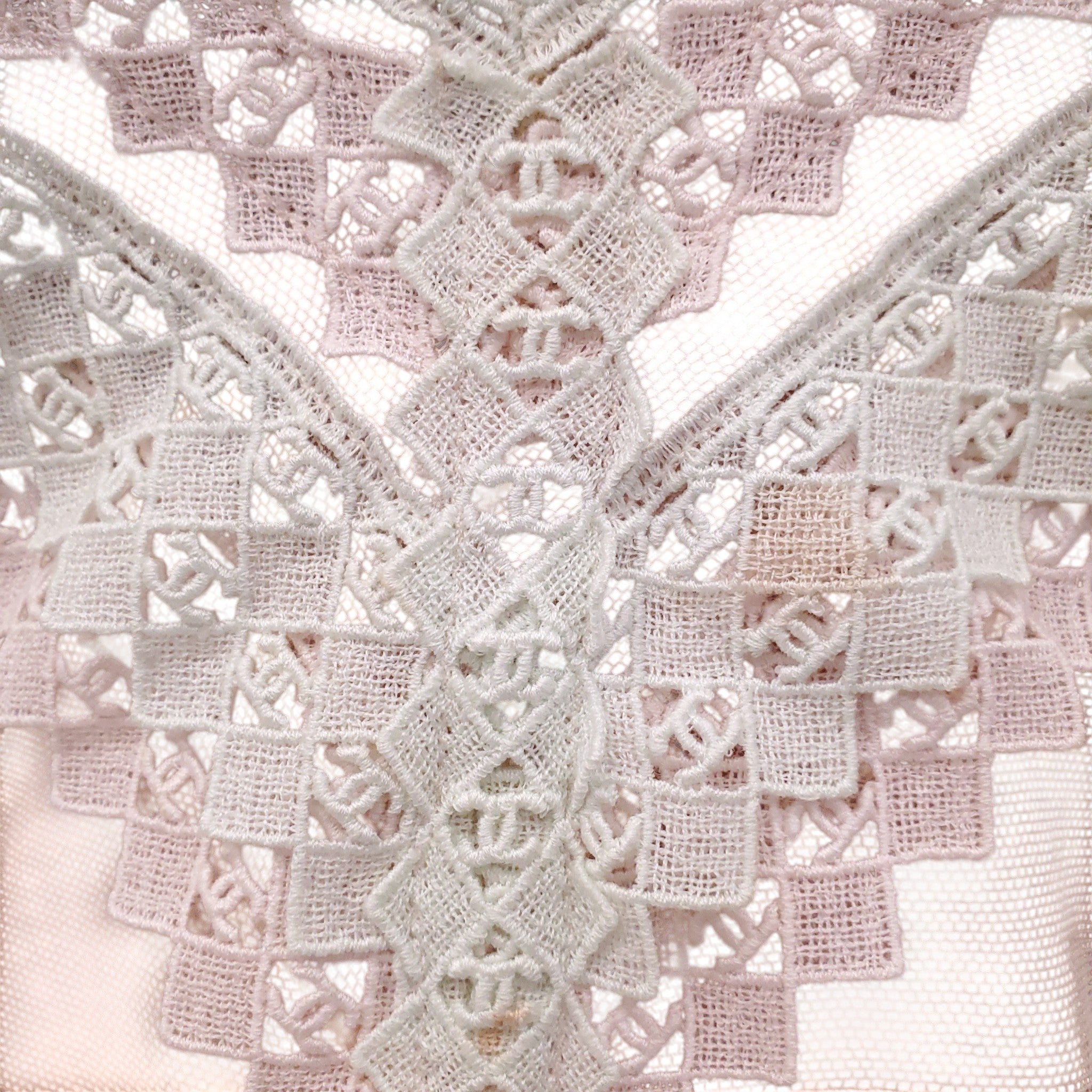 CHANEL 2004 PASTEL MESH LOGO EMBROIDERED LACE CAMISOLE - SIZE 42