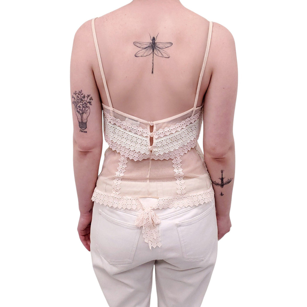 CHANEL 2004 PASTEL MESH LOGO EMBROIDERED LACE CAMISOLE - SIZE 42