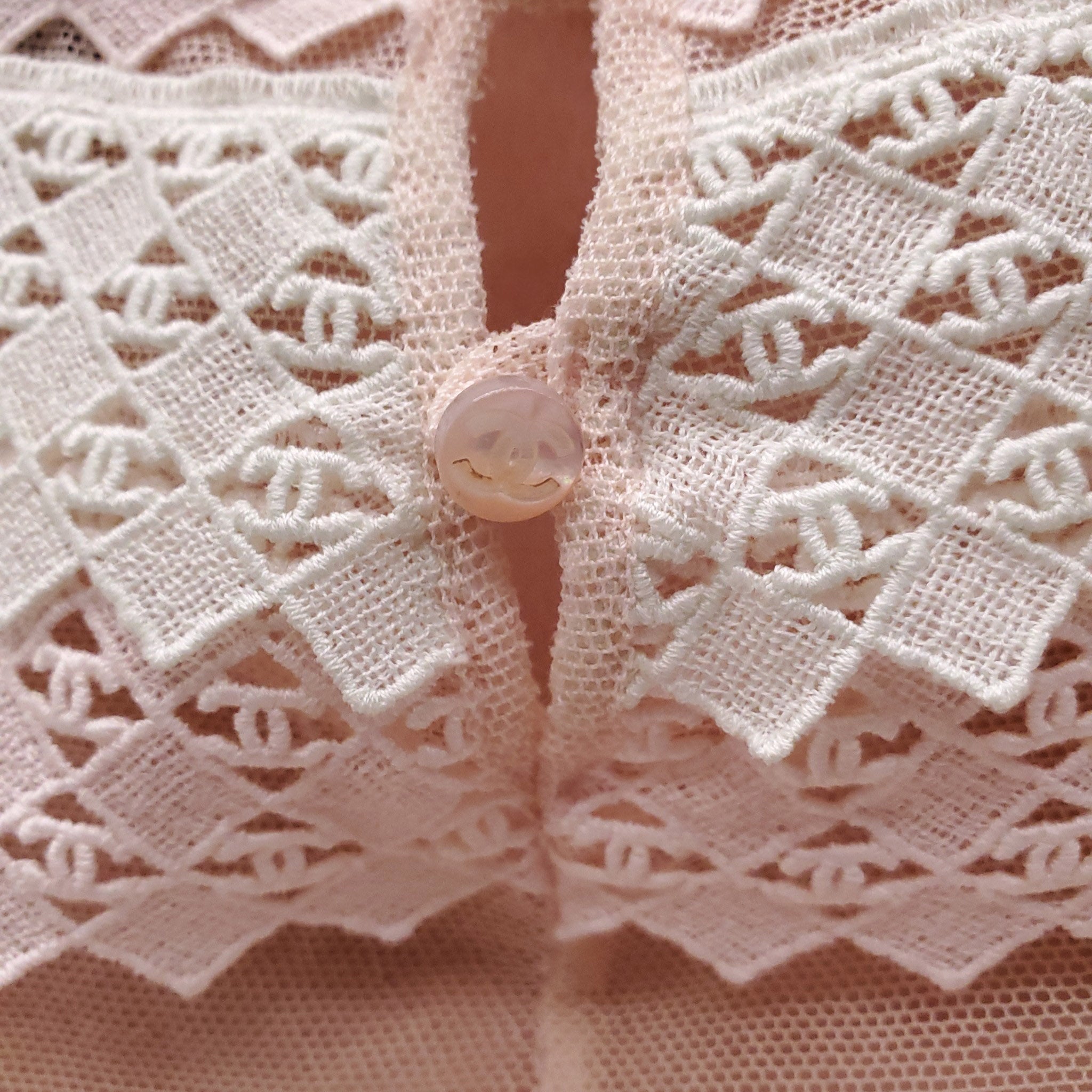 CHANEL 2004 PASTEL MESH LOGO EMBROIDERED LACE CAMISOLE - SIZE 42