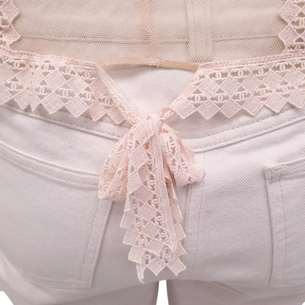 CHANEL 2004 PASTEL MESH LOGO EMBROIDERED LACE CAMISOLE - SIZE 42